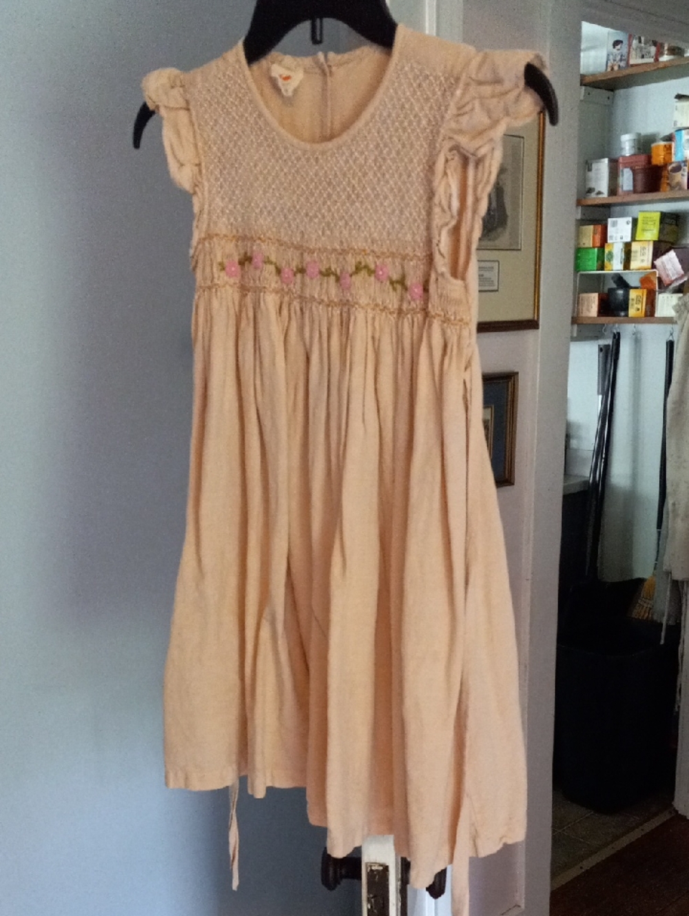 Mossimo Supply Co. Cream Dress with Pink Floral Smocking